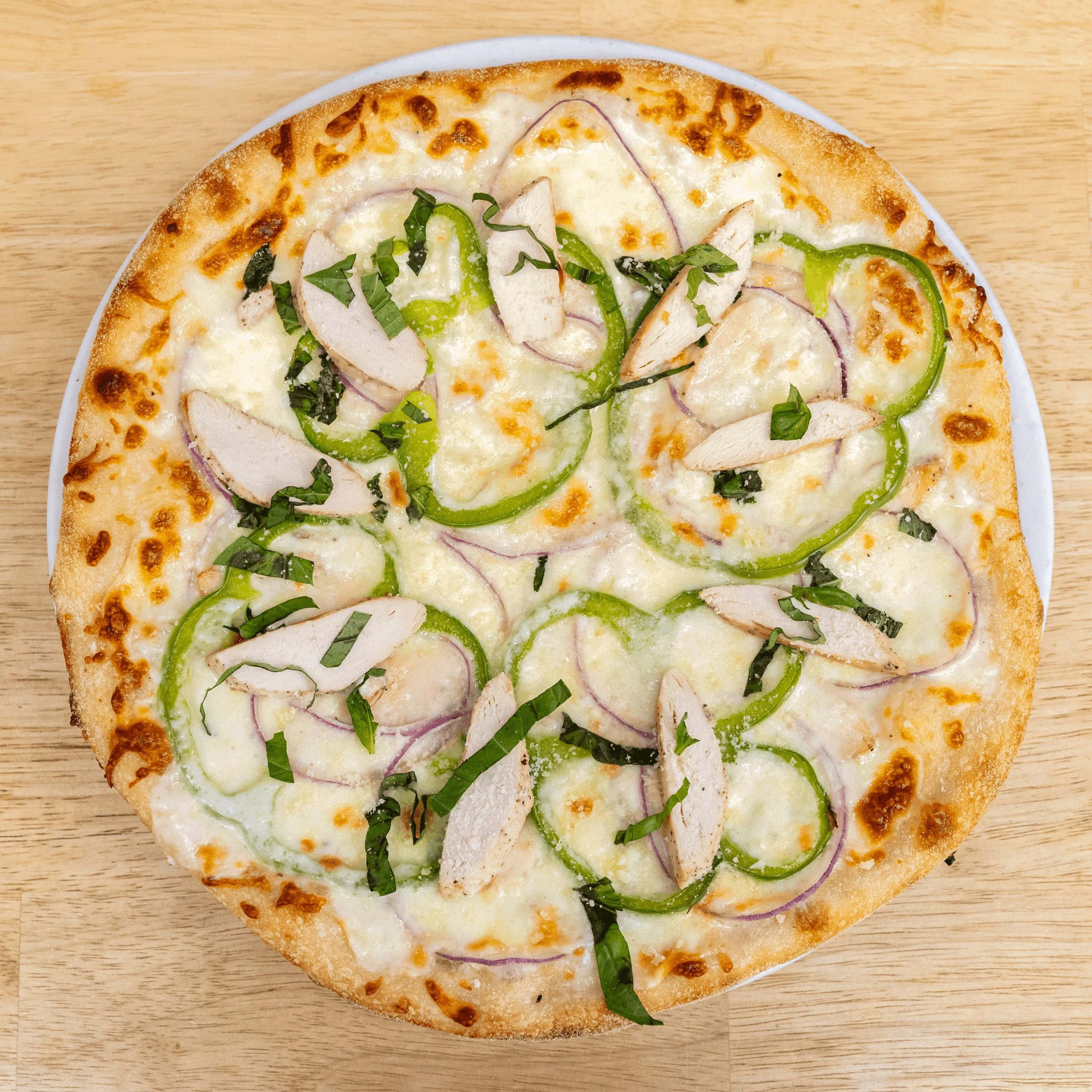 Chicken Alfredo Pizza.